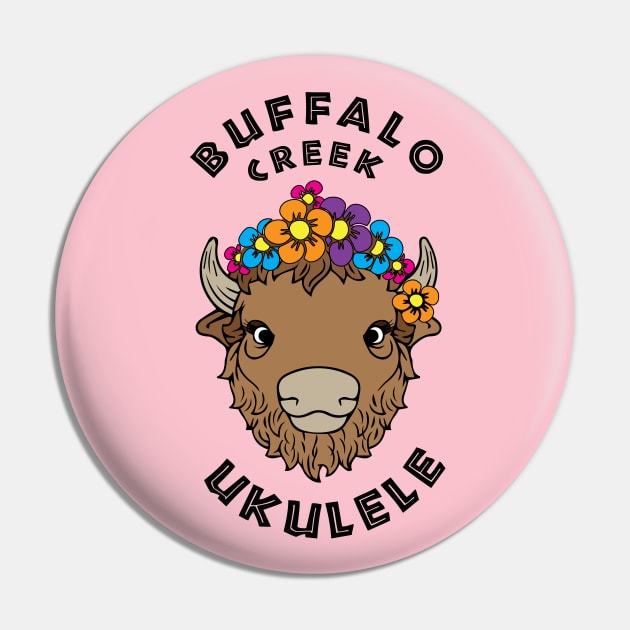 Buffalo Creek Ukulele T-Shirt_Black Text Pin by Sara Howard