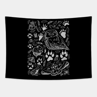 "Nocturnal Familiars" Night Animals and Paw Prints Tapestry