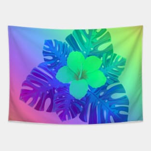 Tropical Green Rainbow Hibiscus Tapestry