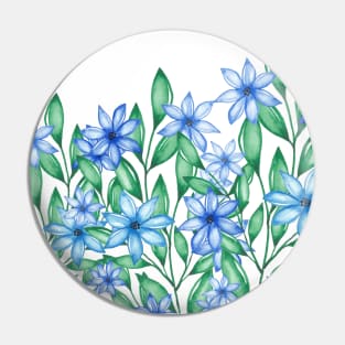 Blue Watercolor Wild Flower Pin