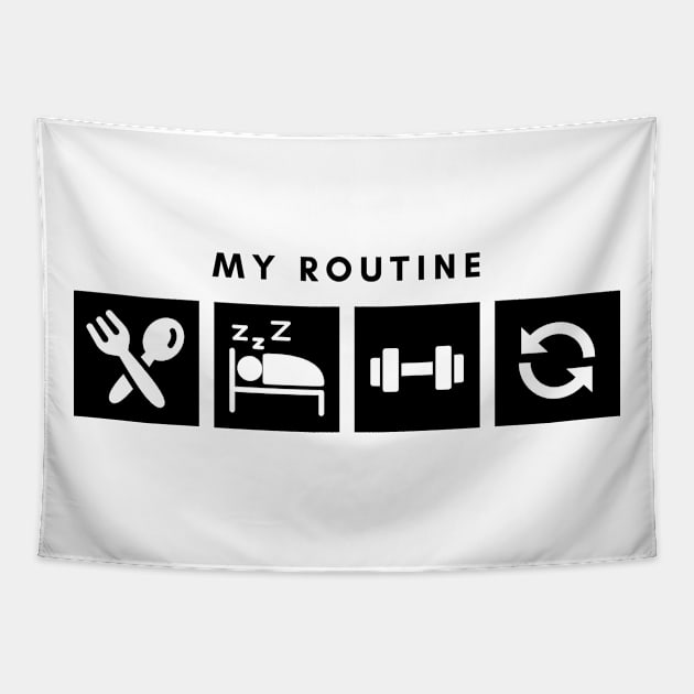 My Routine Eat Sleep Gym Repeat Tapestry by Qibar Design