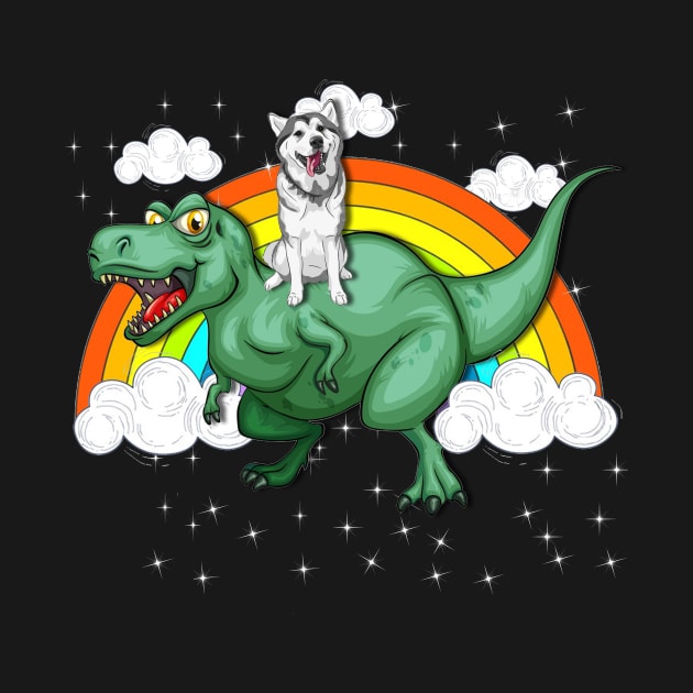 T Rex Dinosaur Riding Siberian Husky by LaurieAndrew