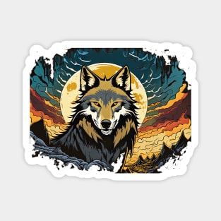 Full Moon Night with a Howling Wolf Vector Magnet