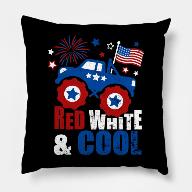 Kid Monster Truck Tee, Toddler Boys American Flag July 4th Pillow by Tater's 