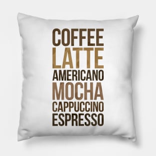 Coffee Drinks Typography Stack Pillow