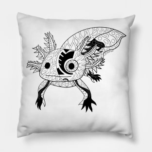 axolotl ajolote in smiley kawaii face ecopop pattern art Pillow