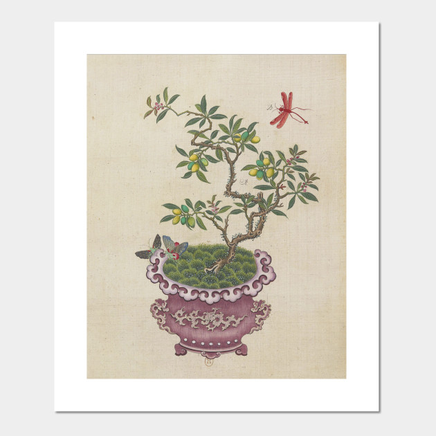 Vintage Chinese Bonsai Botanical Ink And Brush Painting Flowers