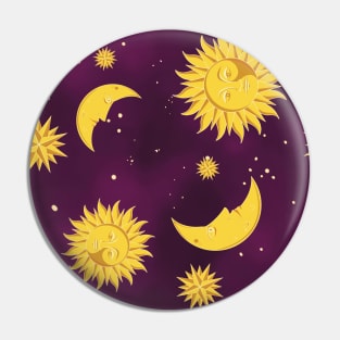 Sun moon stars purple pattern aesthetic witchcore whimsigothic retro Pin