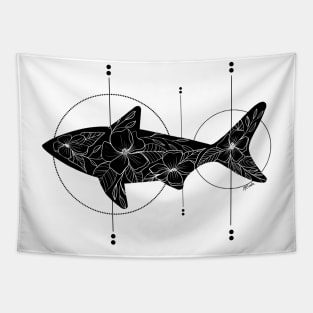 Floral Shark in Black and white Tapestry