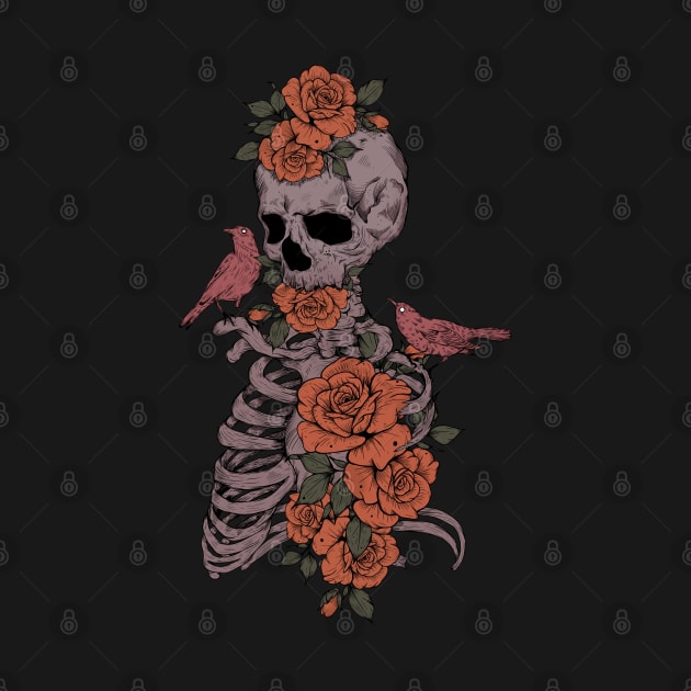 Floral Skeleton and birds by Jess Adams