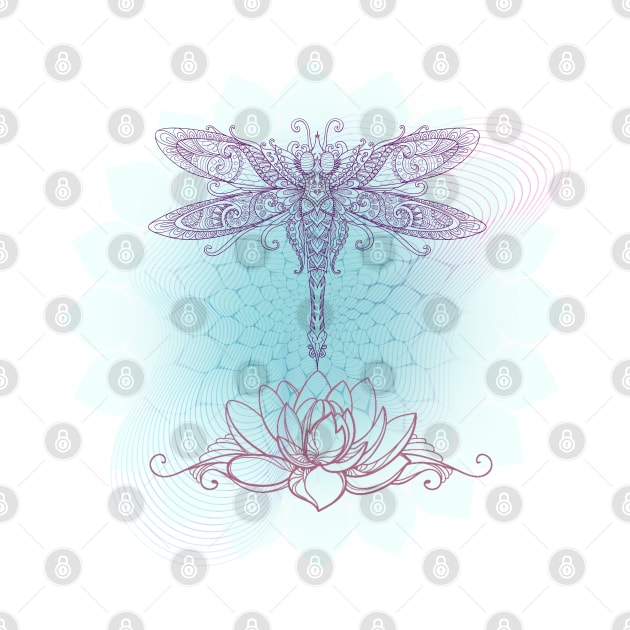 Dragonfly Mandala Lotus by Mazzlo Shop