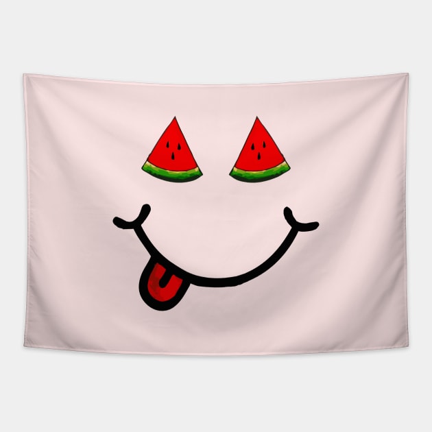 Watermelon & Smile (in the shape of a face) Tapestry by Tilila