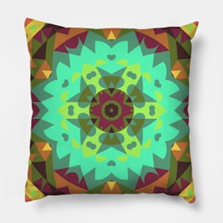 Retro Mandala Flower Green Orange and Purple Pillow