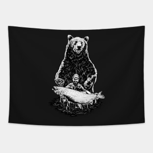 Vintage Bear Fish Fisherman Tapestry