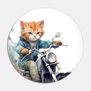 Ginger Cat, Motorcycle, Watercolor Pin