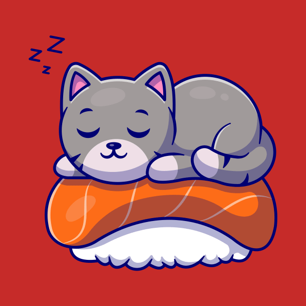 Cute Cat Sleeping On Sushi Salmon Cartoon by Catalyst Labs