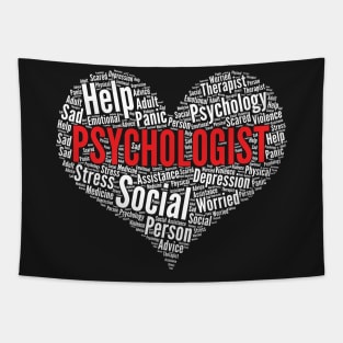 Psychologist Heart Shape Word Cloud Design print Tapestry