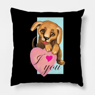 Cute dog. Baby pets. Puppy friendship love. Pillow