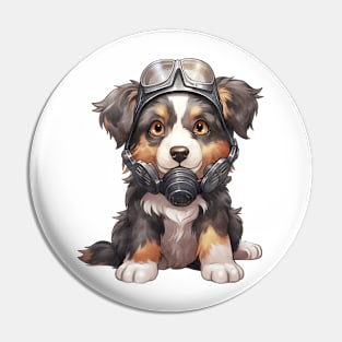 Australian Shepherd Dog Wearing Gas Mask Pin