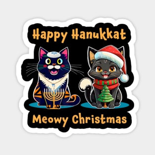 Merry Christmas Happy Hanukkah Jewish Christian Cat Lovers Magnet