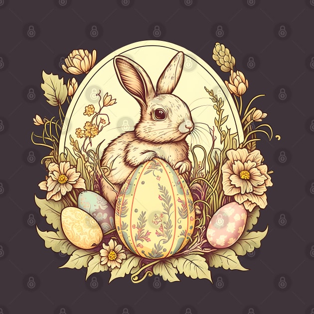 Easter Bunny Funny Floral Vintage Egg Hunting Rabbit Easter by Ai Wanderer