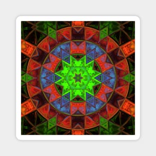 Mosaic Kaleidoscope Flower Green Red and Blue Magnet