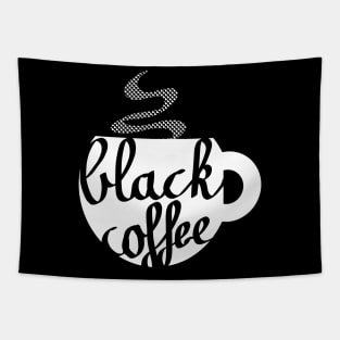 Black Coffee Mug Caligraphy Tapestry