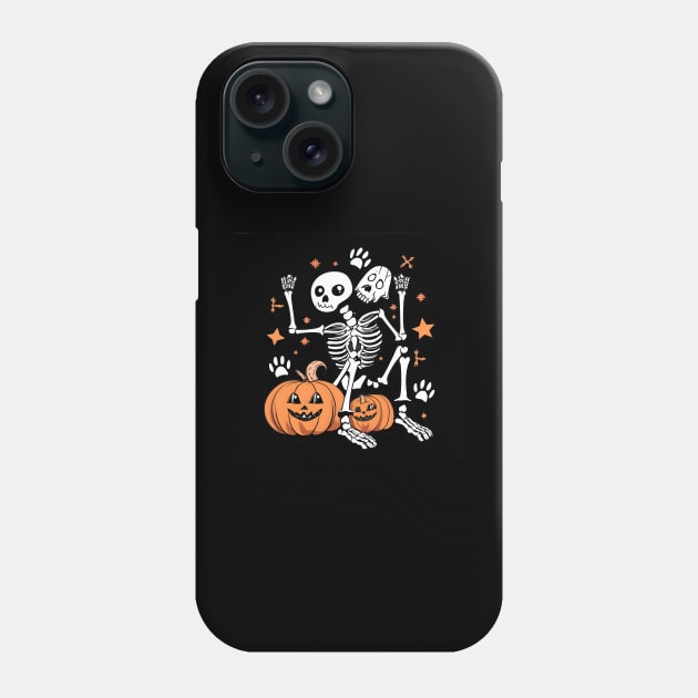 human skeleton sitting with dog skeleton halloween Phone Case by Aldrvnd