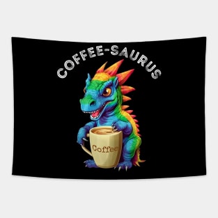 Cute Rainbow Dinosaur T-Rex - Coffee-saurus - Kawaii Anime Dino & Coffee Lover Tapestry