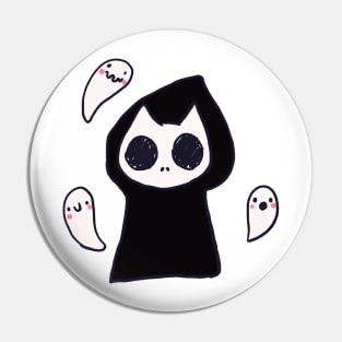 Cute Grim reaper cat and ghosts Pin