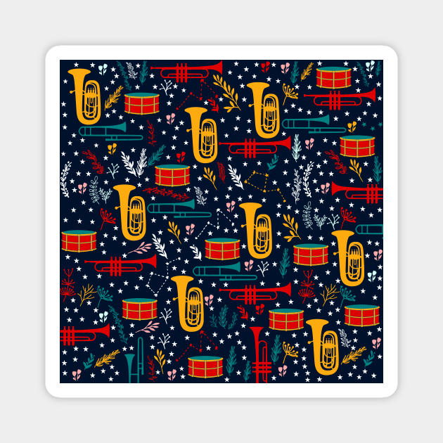 Cute Marching Band Pattern with brass instruments and drum instruments Magnet by kapotka