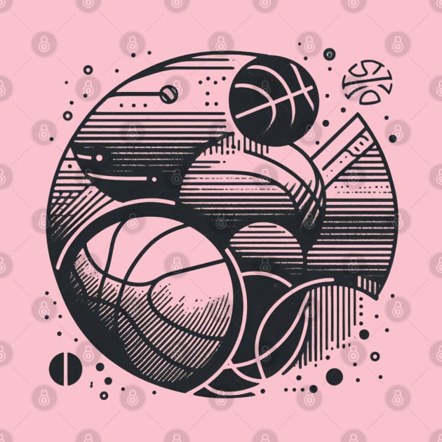 Basketball Minimalist Black Work Line Ink Drawing by BlackWork