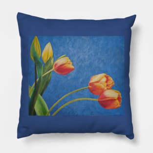 Tulip Sunshine on Blue Ground Pillow