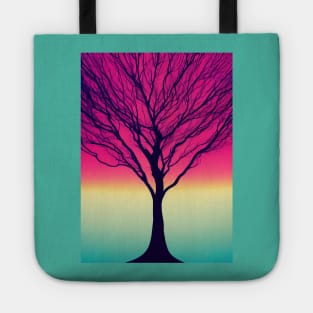 Lonely Tree Under a Pink Midnight Sky - Vibrant Colored Whimsical - Abstract Minimalist Bright Colorful Nature Poster Art of a Leafless Branches Tote