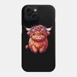 Kawaii scottish highland cow with flower crown Phone Case