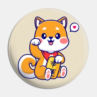 Cute Lucky Shiba Inu Holding Gold Coin Cartoon Pin