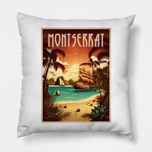 Montserrat Caribbean Vintage Travel Art Poster Pillow