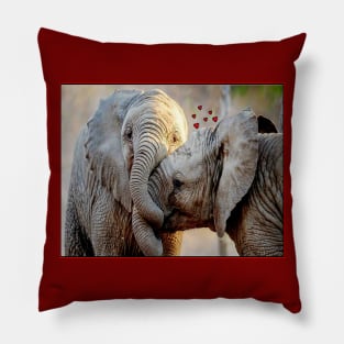 Elephants in Love Embracing Whimsical Print Pillow