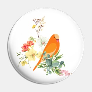 Blooming Flowers and Orange Color parrot Colorful Art Pin