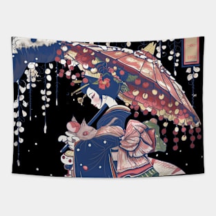 Japanese Girl With Dragon and Cats T-Shirt 09 Tapestry