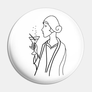 Art Deco Woman Drinking Martini Pin