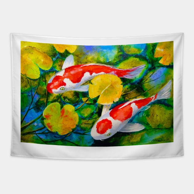 Koi in the pond Tapestry by OLHADARCHUKART