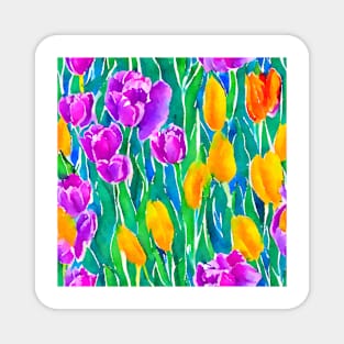 Field of tulips watercolor painting Magnet