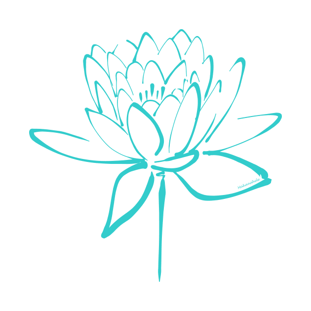 Lotus Blossom Calligraphy Cyan by Makanahele