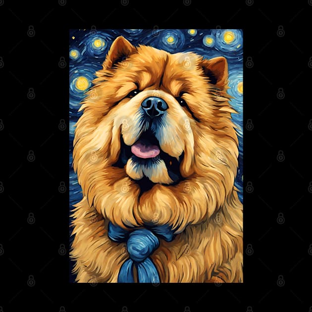 Chow Chow Dog Breed Painting in a Van Gogh Starry Night Art Style by Art-Jiyuu