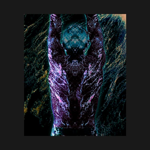 Portrait, digital collage and special processing. Men's back. Mystic. Energy waves. Green and violet. Emboss and glow. by 234TeeUser234