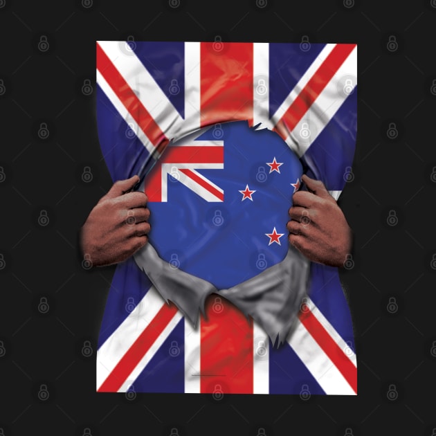 New Zealand Flag Great Britain Flag Ripped - Gift for New Zealander From New Zealand by Country Flags