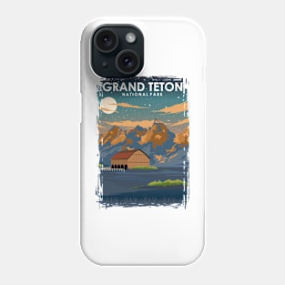 Grand Teton National Park at Night Vintage Minimal Retro Travel Poster Phone Case