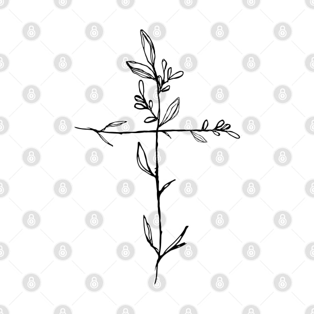 Twig Cross, A Simple Floral Black Cross by Move Mtns