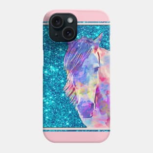Horse Head Abstract Turquoise Blue Glitter Phone Case